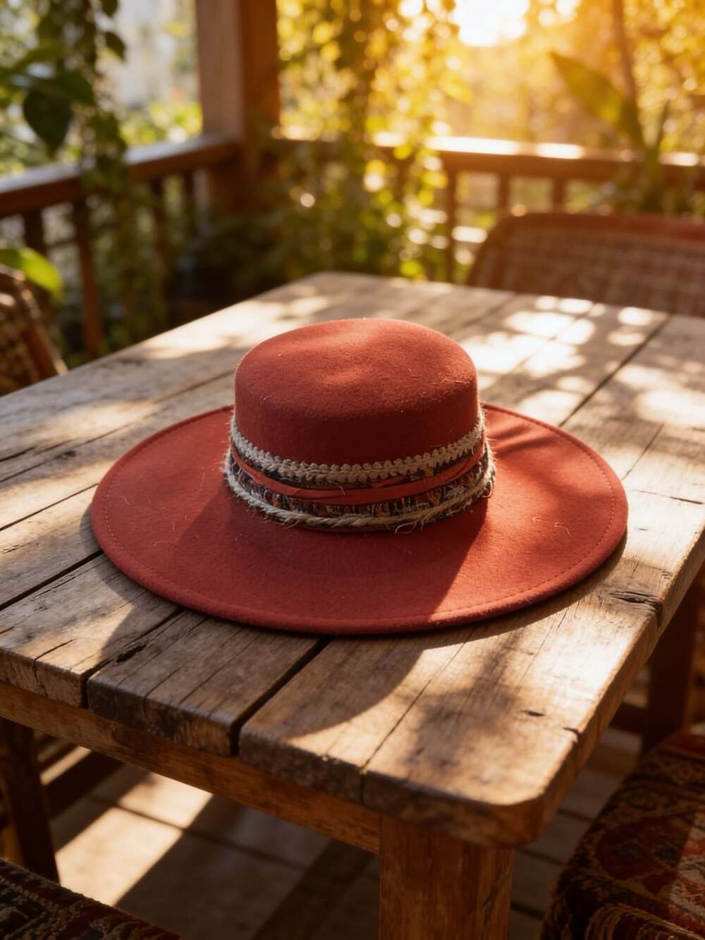 Indiana Designer Rust Red Boater Hat With Feather Trim